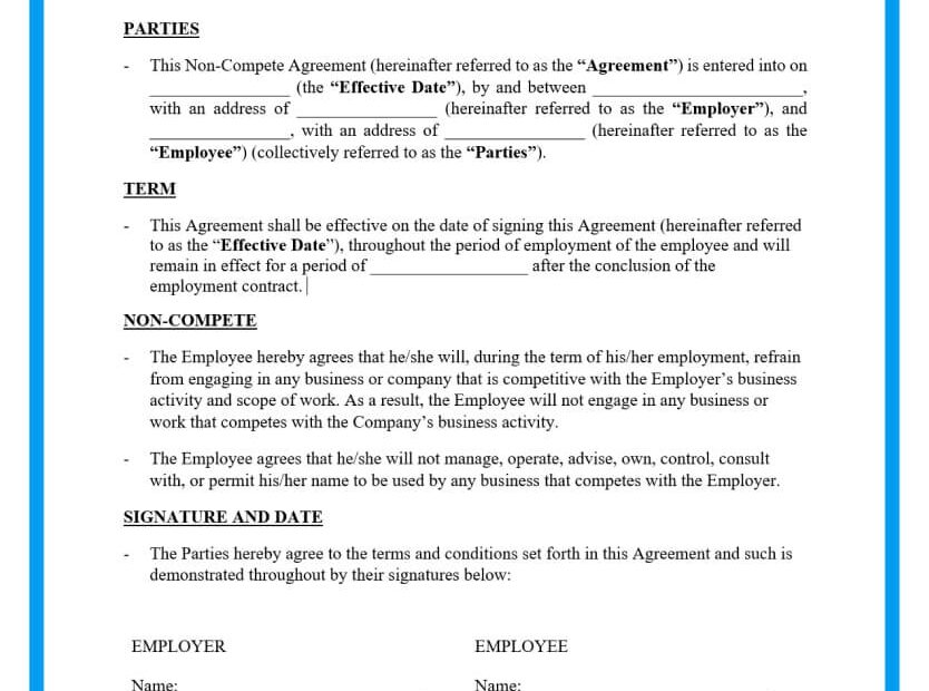 Printable Non Compete Agreement Template Printable Templates