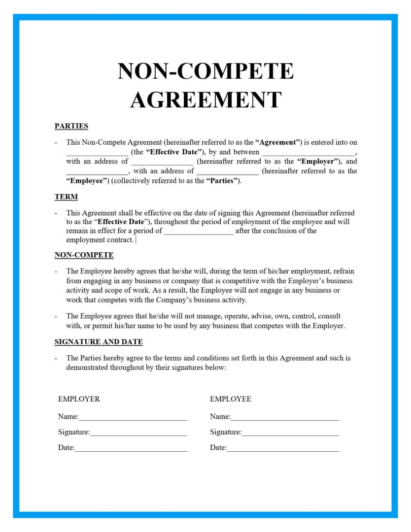 Printable Non Compete Agreement Template Printable Templates