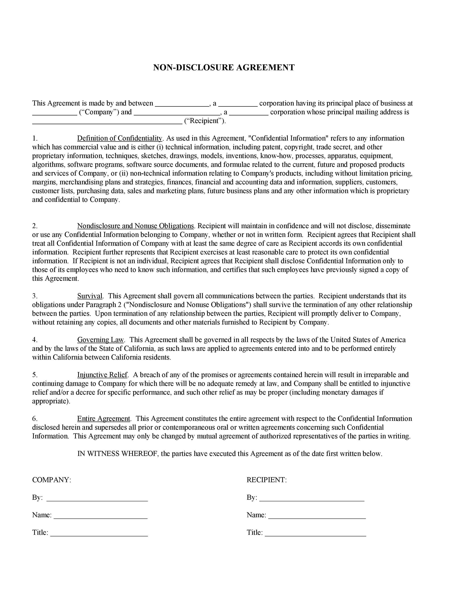 Printable Non Disclosure Agreement Form Printable Forms Free Online