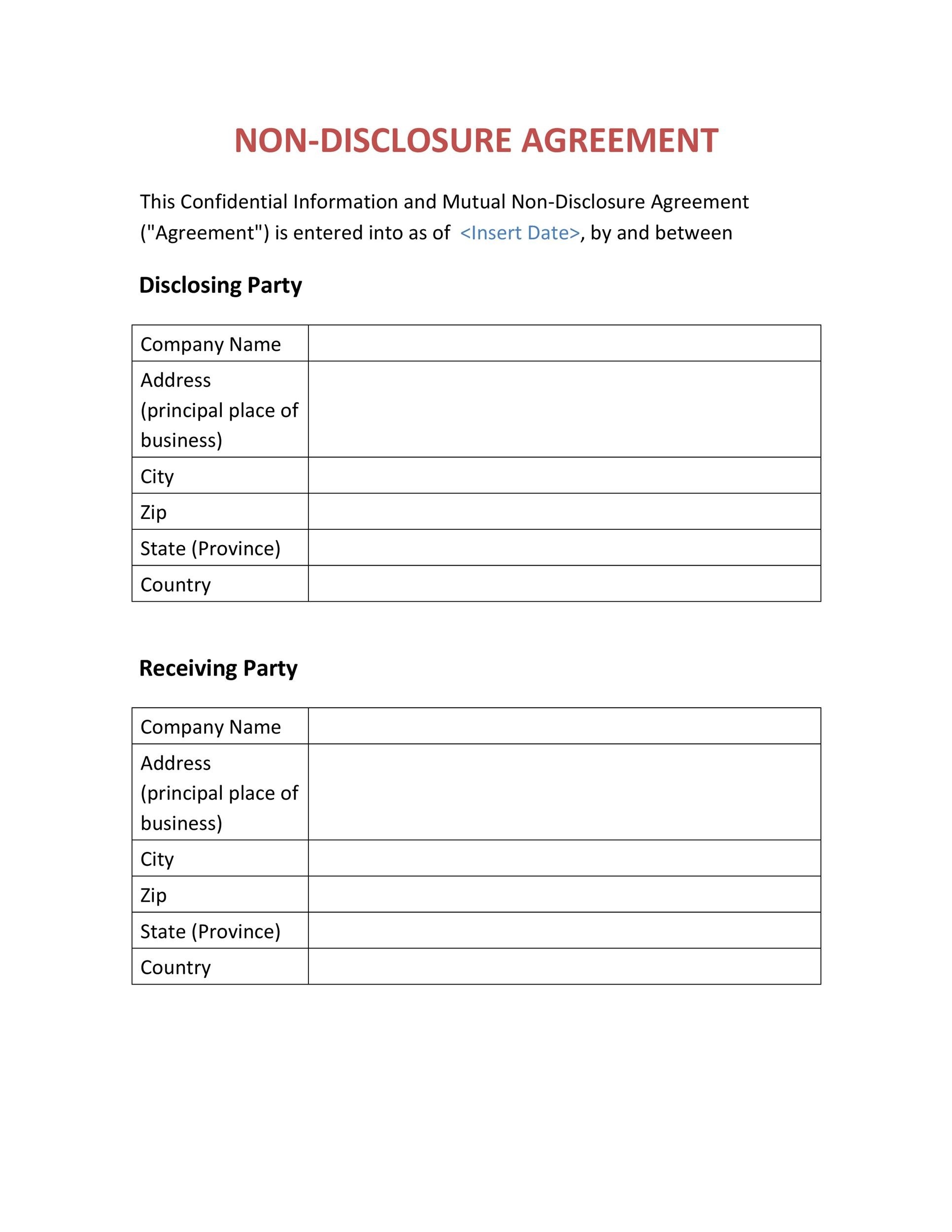 Printable Non Disclosure Agreement Template Printable Templates Your 