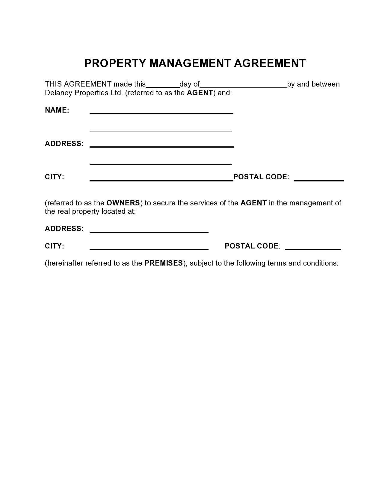 Printable Property Management Agreement Template