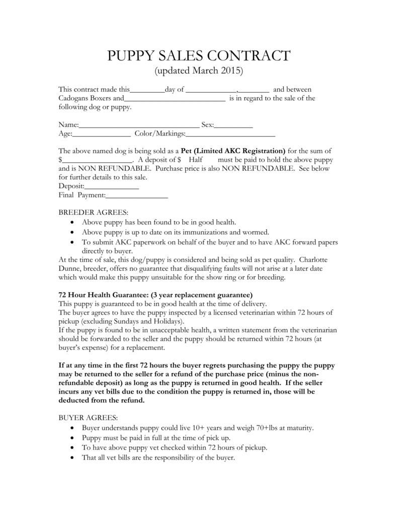 Printable Puppy Contract Template