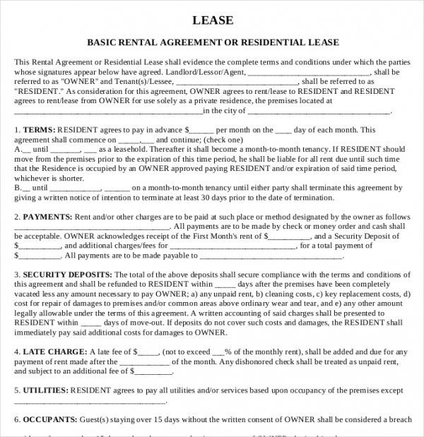 Printable Rental Agreement 22 Word PDF Documents Download