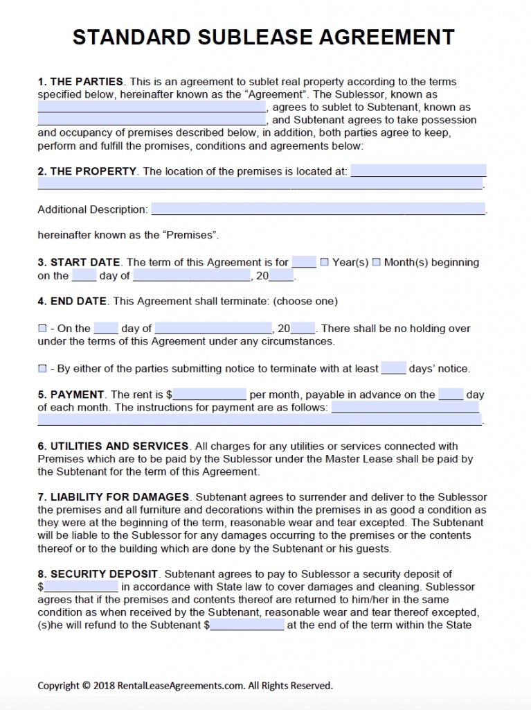 Printable Rental Agreement Form