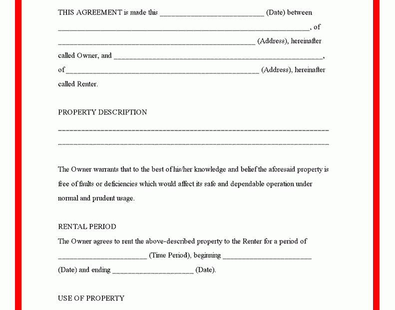 Printable Rental Agreement Free Template Free Printable