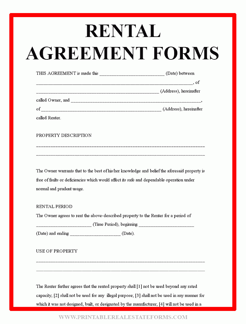 Printable Rental Agreement Free Template Free Printable