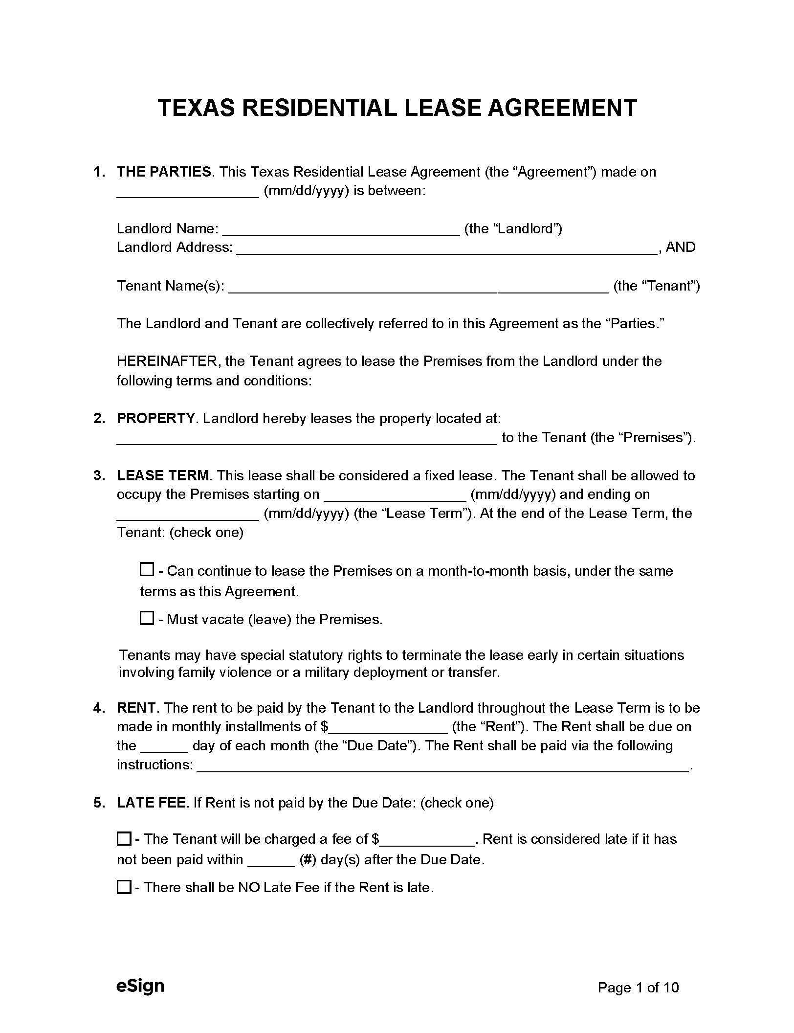 Printable Rental Lease Agreement Texas Customize And Print