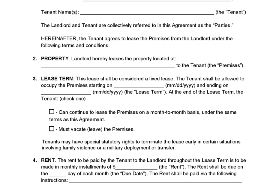 Printable Rental Lease Agreement Texas Customize And Print