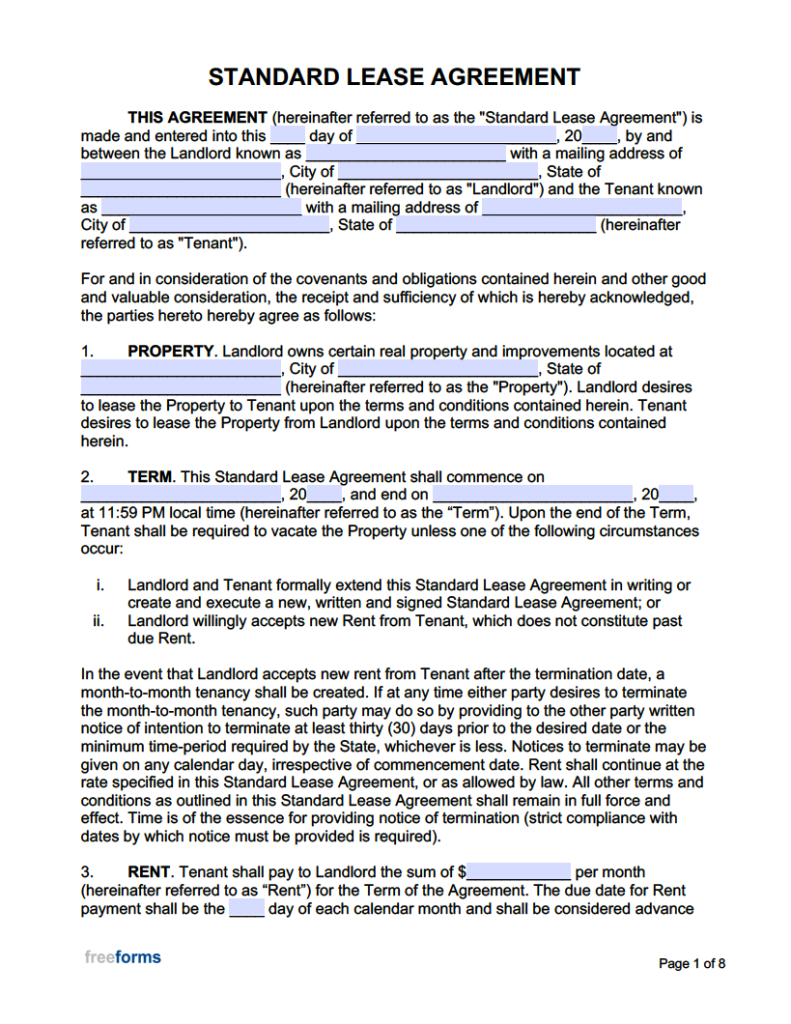 Printable Residential Rental Agreement