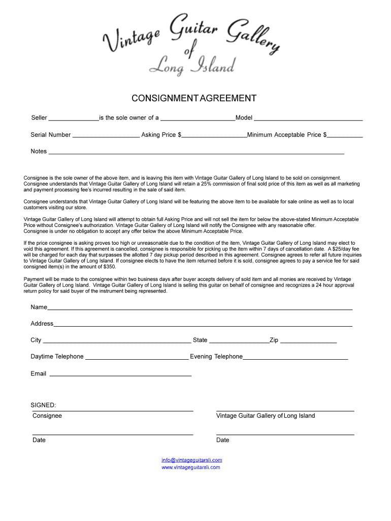 Printable Retail Consignment Agreement Complete With Ease AirSlate 