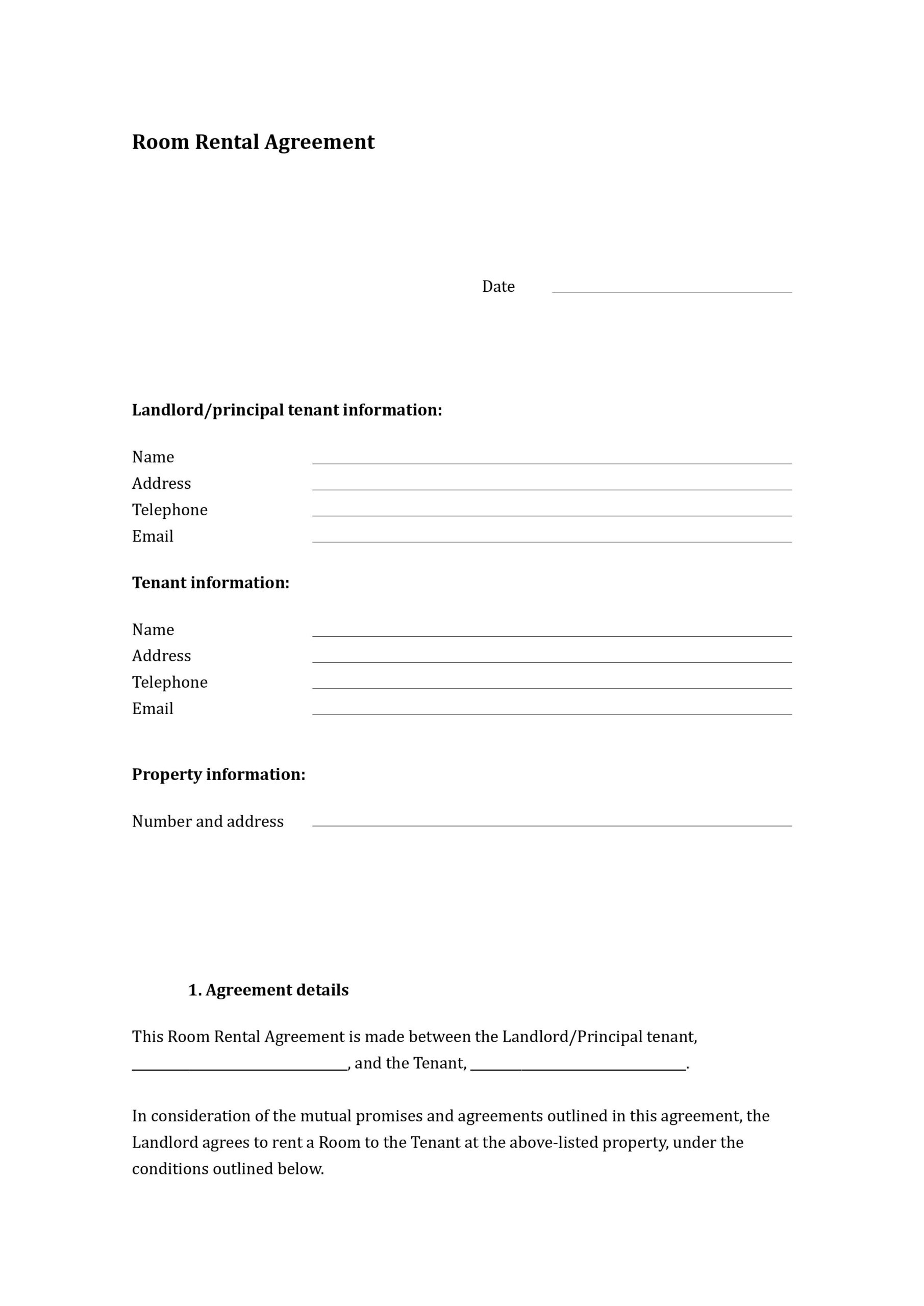 Printable Room Rental Agreement Pdf