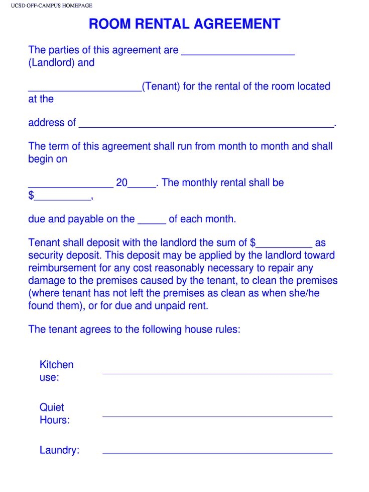 Printable Room Rental Agreement