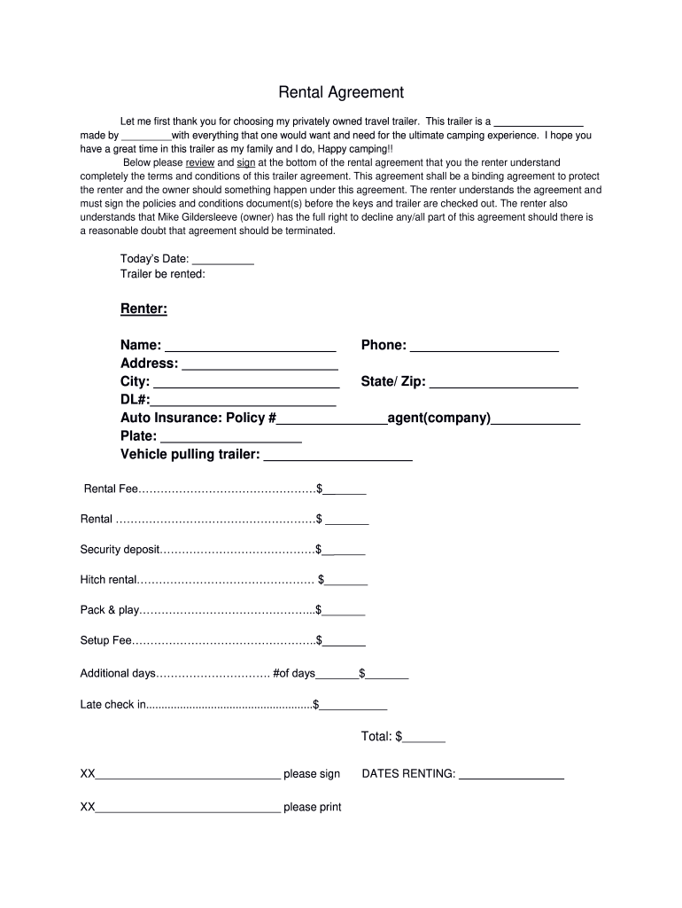 Printable Rv Rental Agreement Template Printable Templates