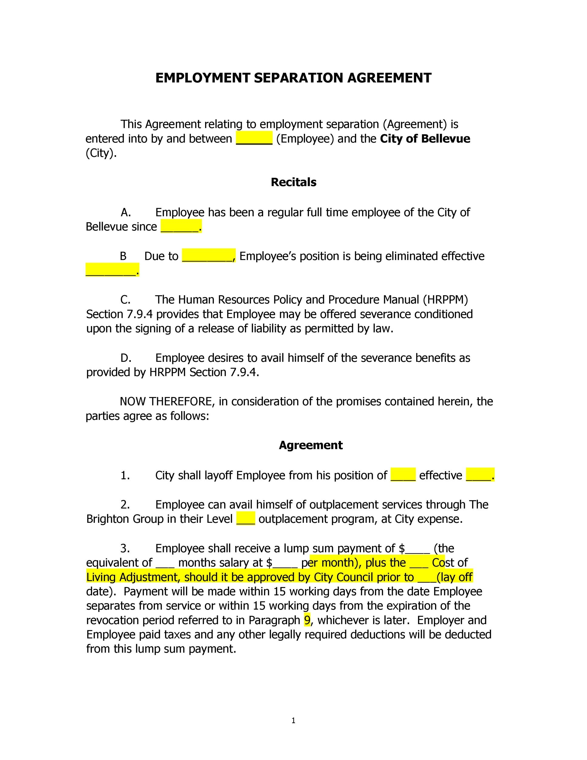 Printable Separation Agreement Printable Free Templates