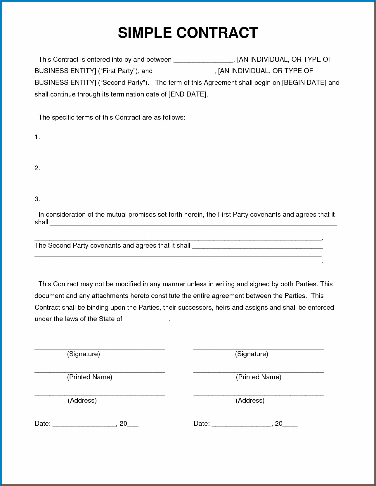 Printable Simple Contract Agreement