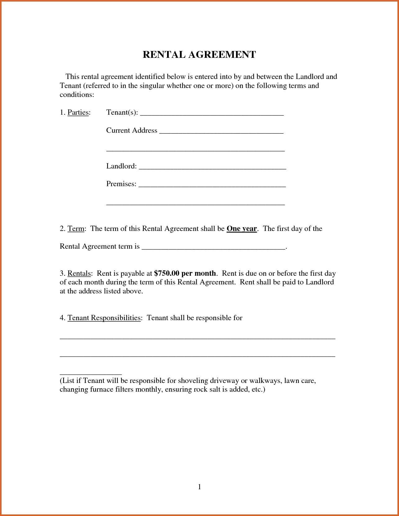 Printable Simple House Rental Agreement