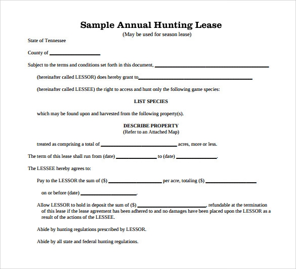 Printable Simple Hunting Lease Agreement
