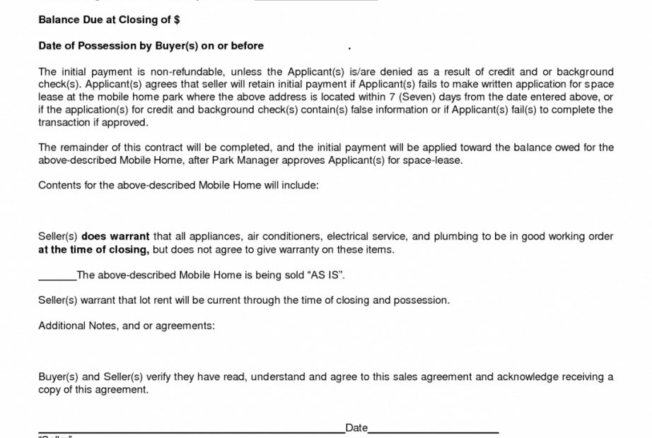 Printable Simple Mobile Home Purchase Agreement