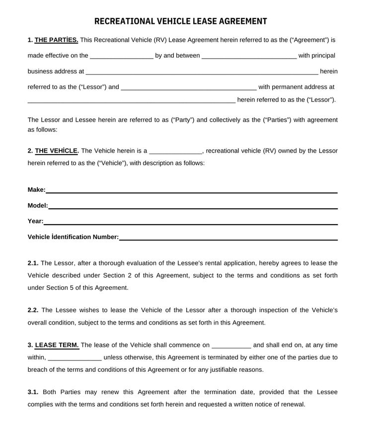 Printable Simple Rv Lot Rental Agreement