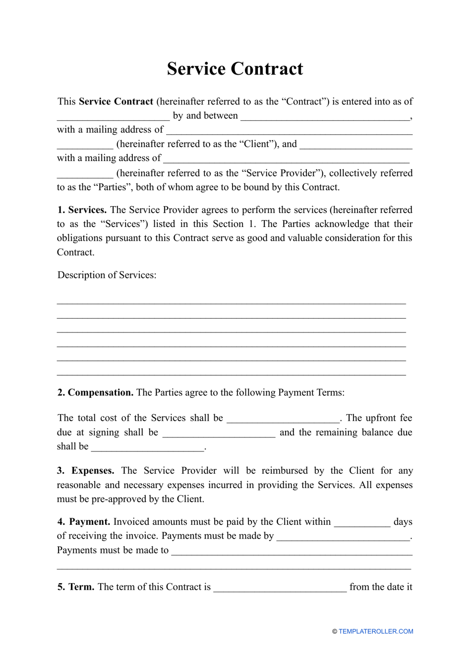 Printable Simple Service Agreement