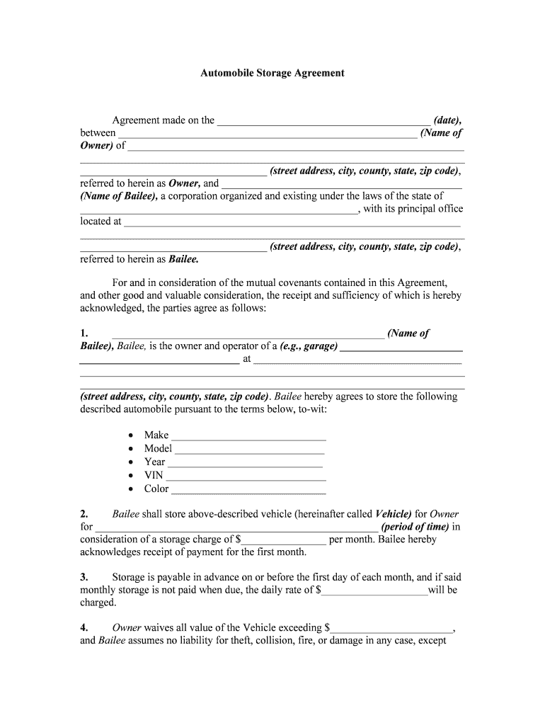 Printable Simple Storage Agreement Fill Out Sign Online DocHub