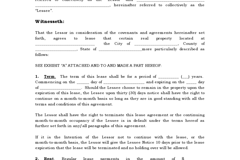 Printable Standard Lease Agreement