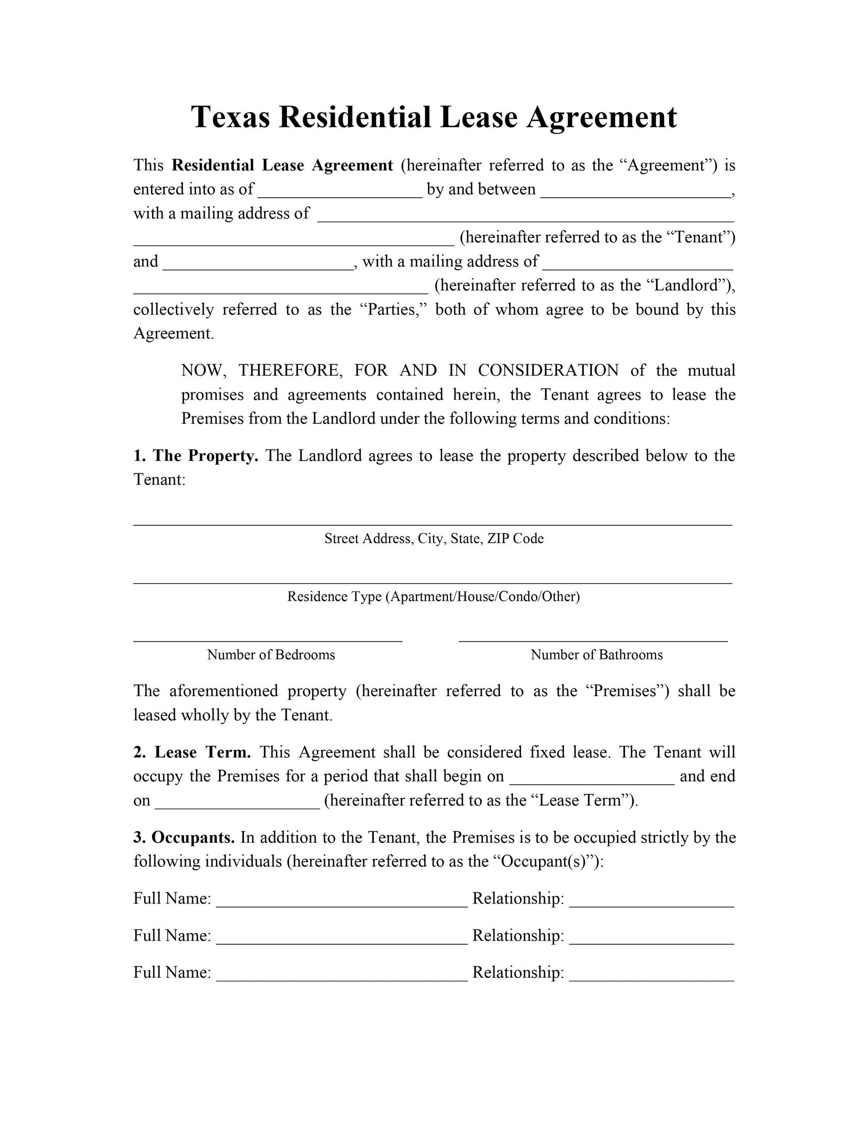 Printable Texas Lease Agreement
