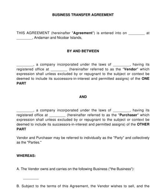 Printable Transfer Of Ownership Agreement Template