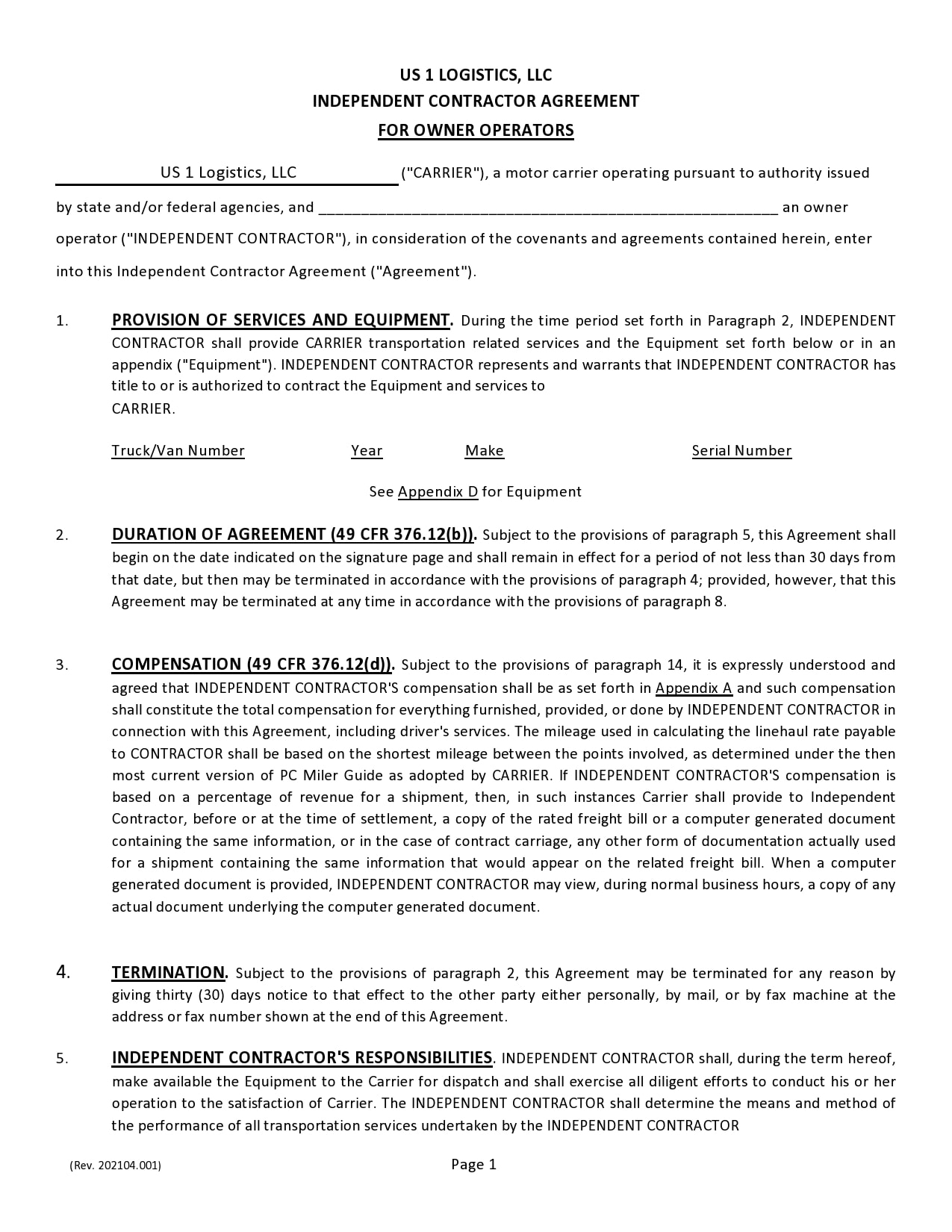 Printable Trucking Company Owner Operator Lease Agreement Form Pdf 