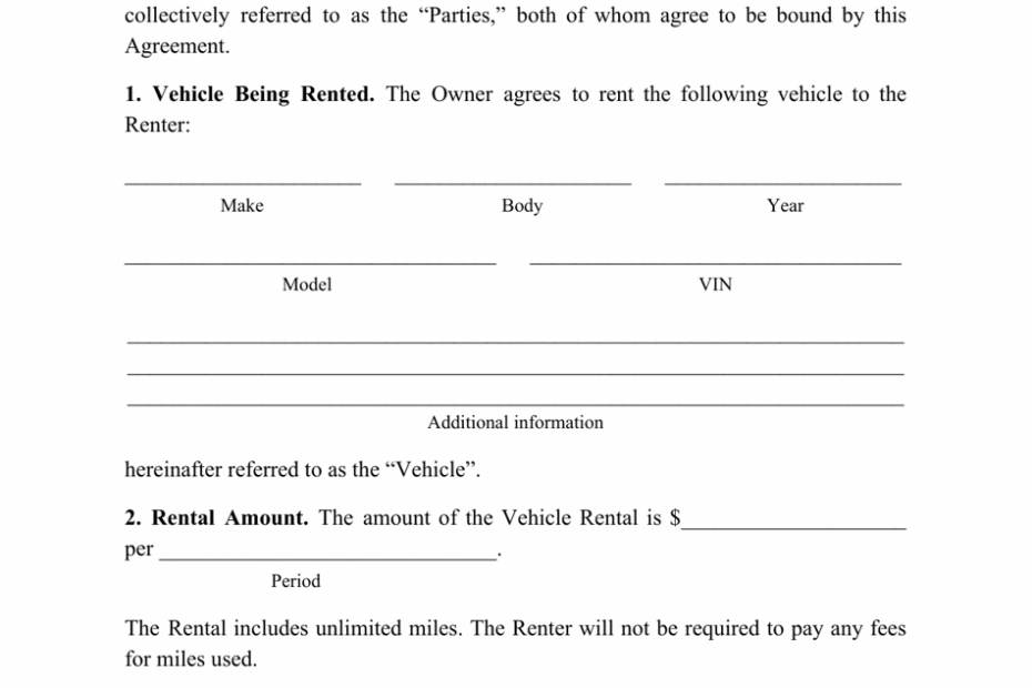 Private Car Rental Agreement Template