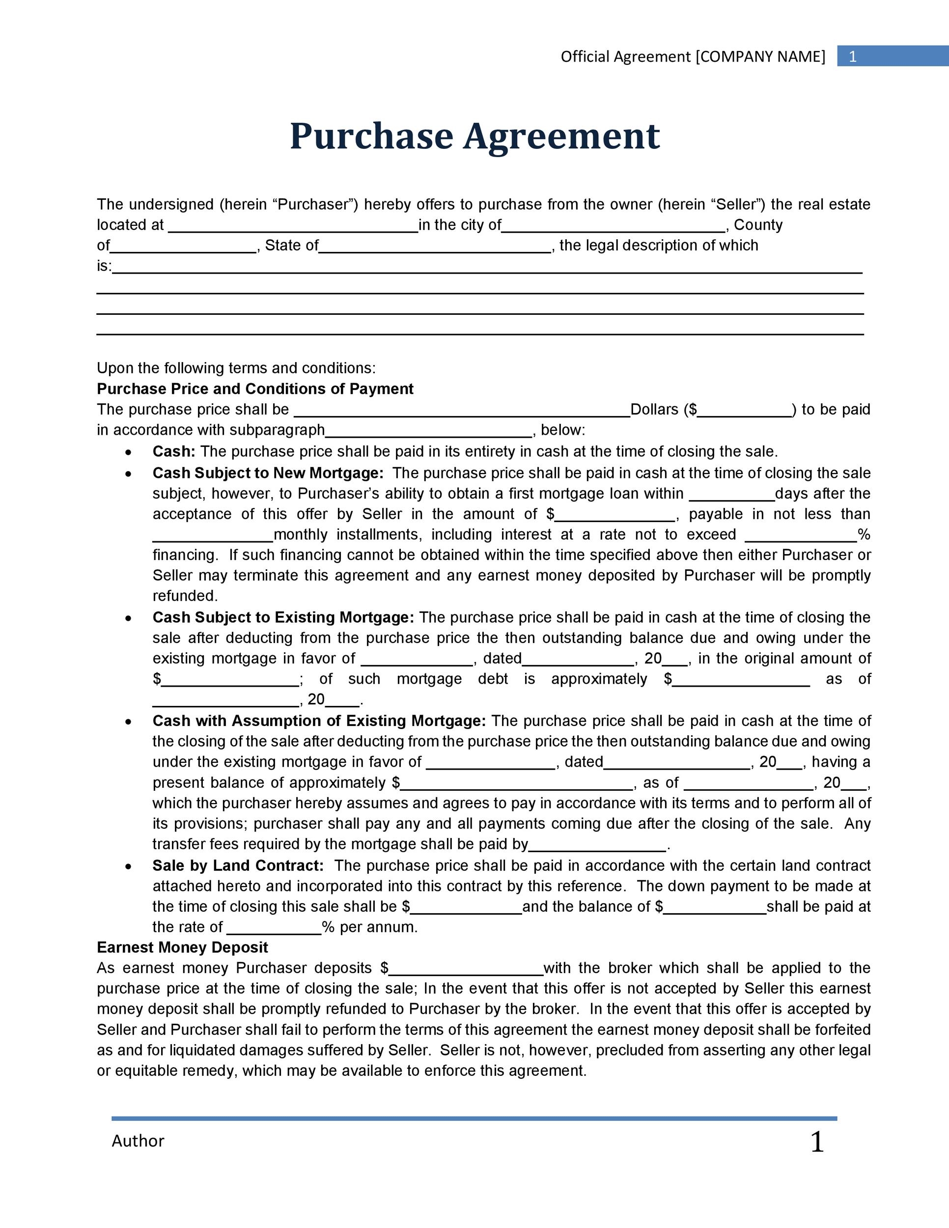 Purchase Agreement Templates 11 Free Word Excel PDF Formats 