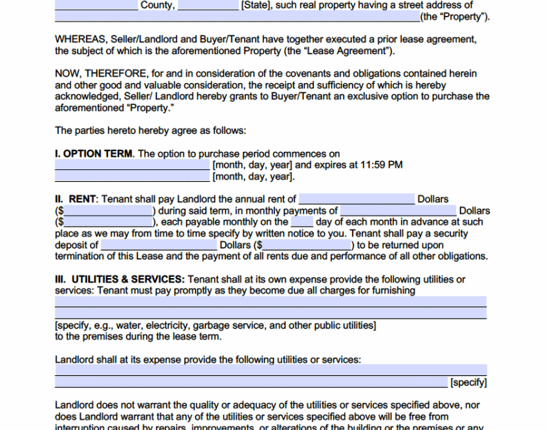 Rent To Own Home Agreement Template