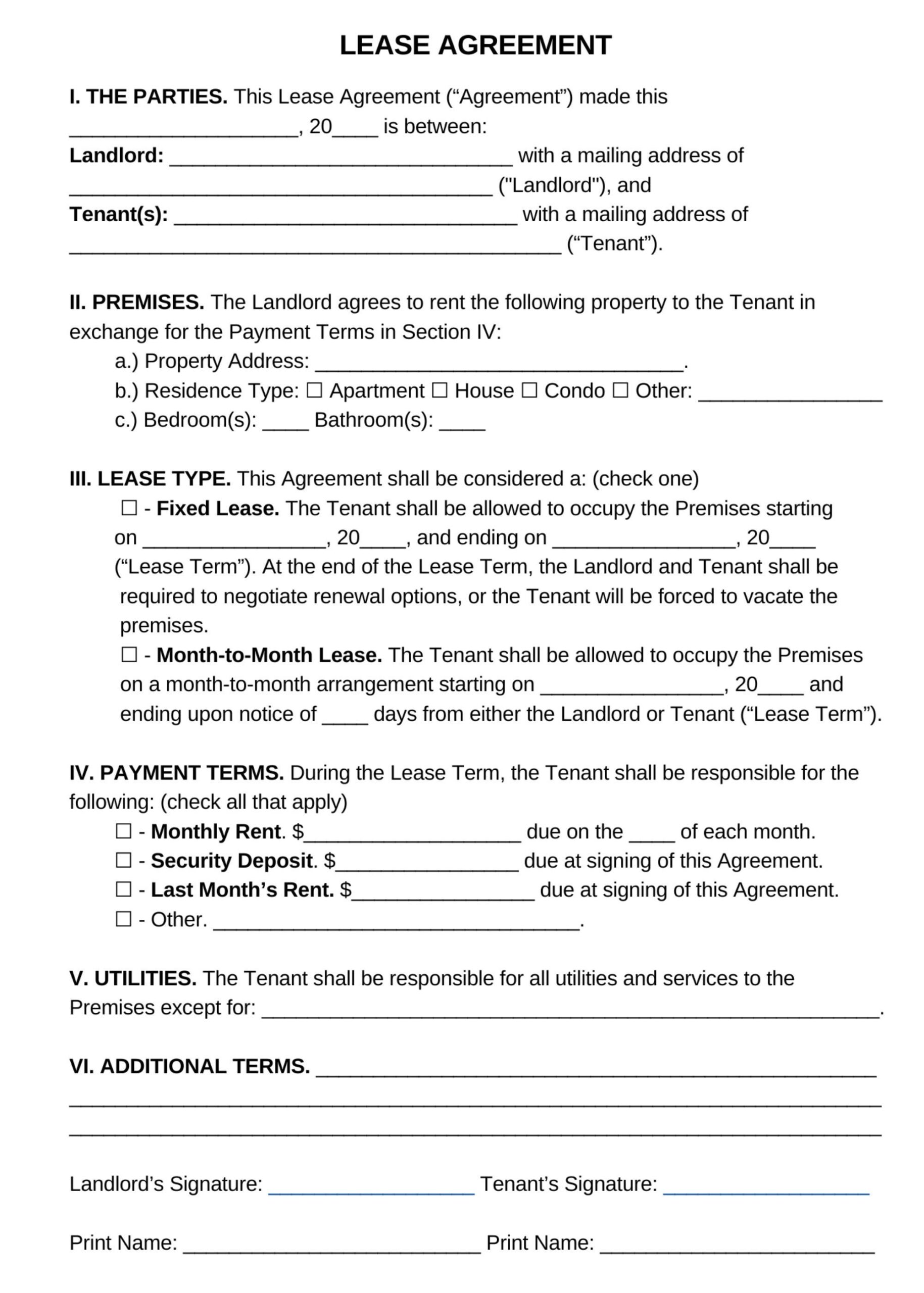 Rental Agreement Lease Contract Template Editable Landlord Forms 