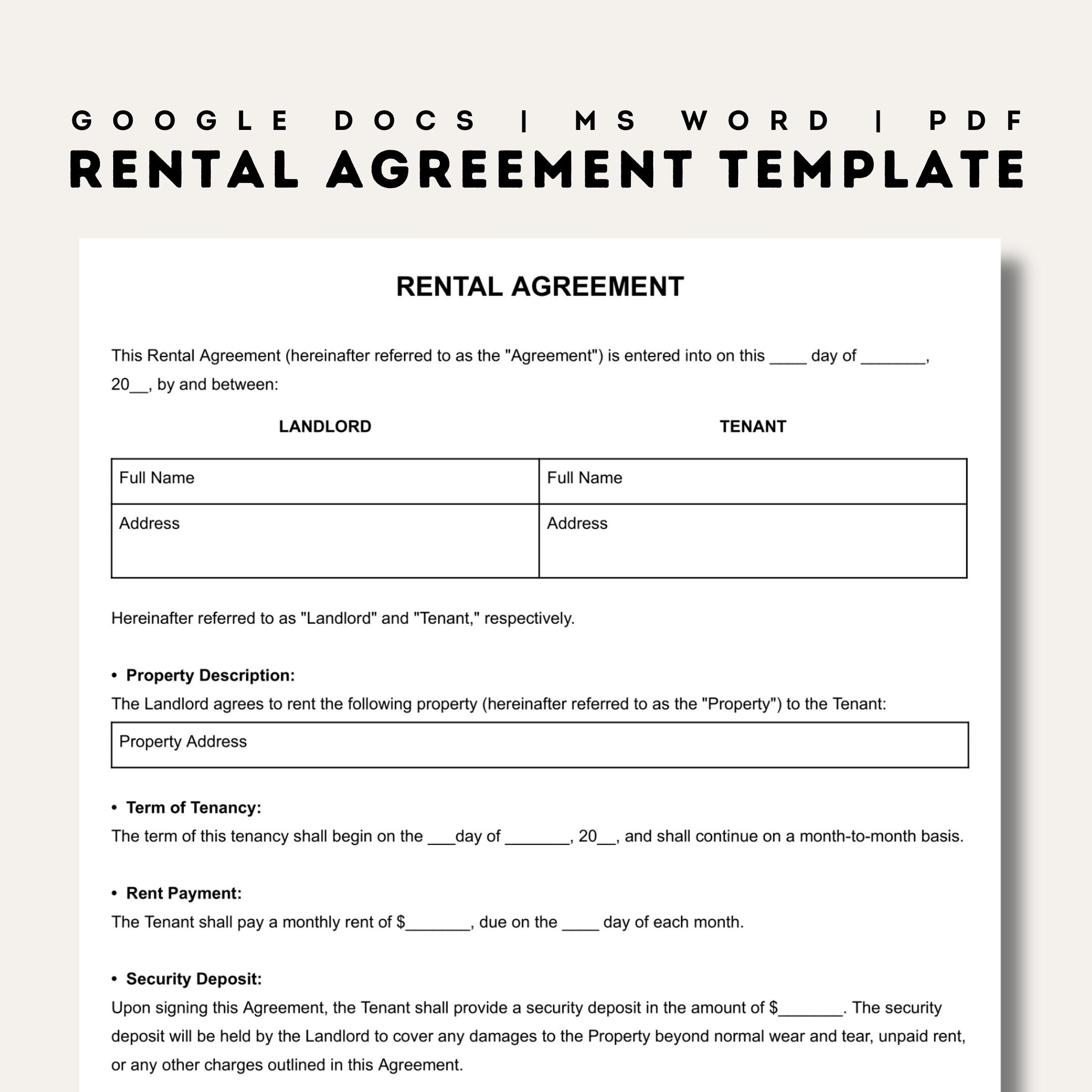 Rental Agreement Templates Simple Editable Rental Agreements Form 