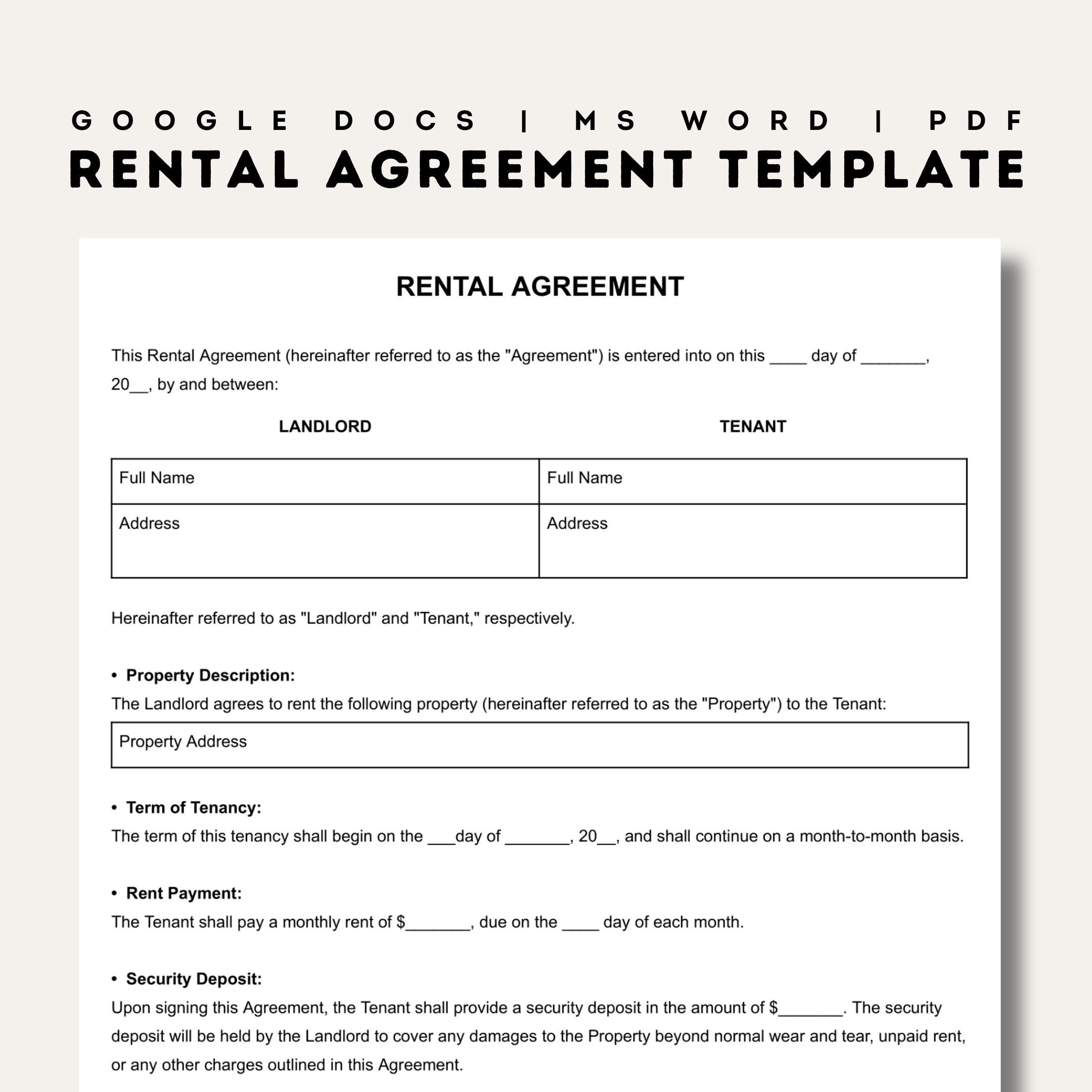 Rental Agreement Templates Simple Editable Rental Agreements Form 