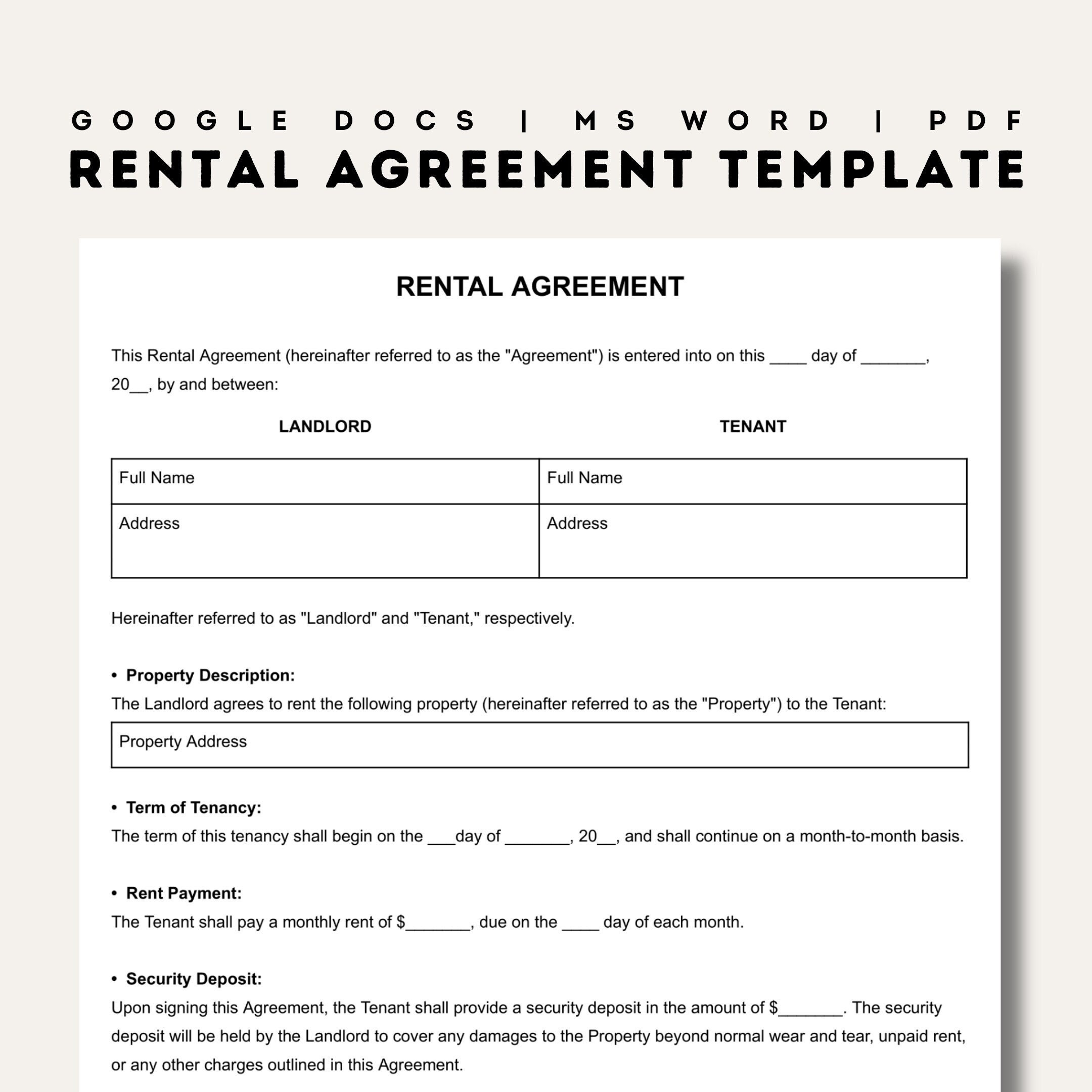Rental Agreement Templates Simple Editable Rental Agreements 