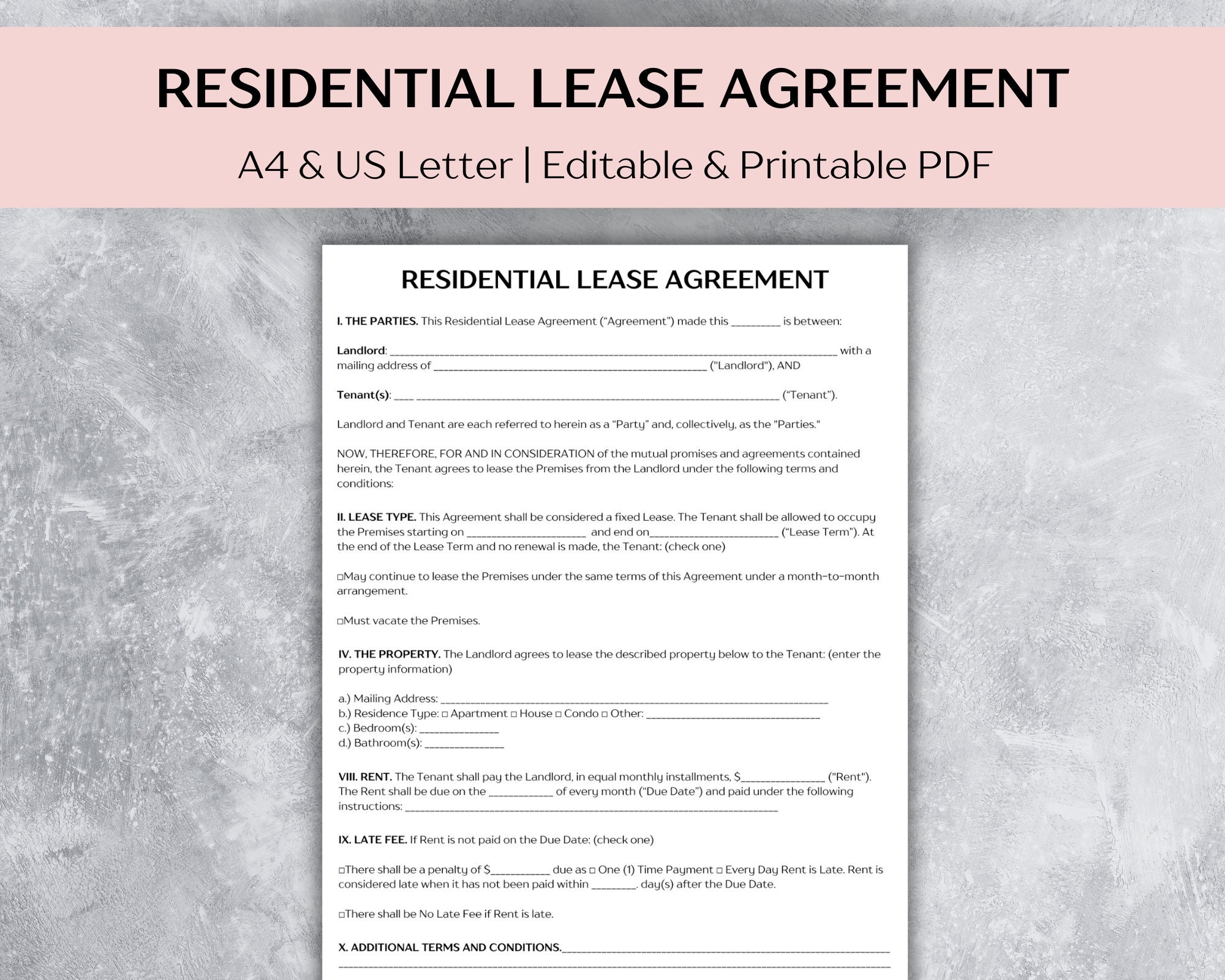 Residential Lease Agreement Template Printable Rental Agreement 