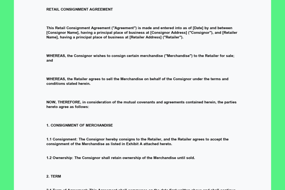 Retail Consignment Agreement Template