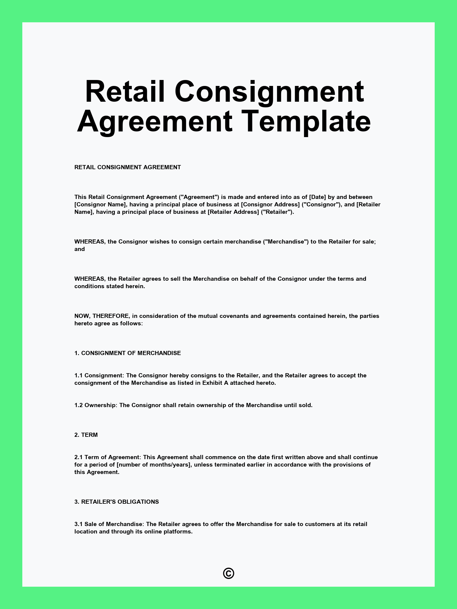 Retail Consignment Agreement Template