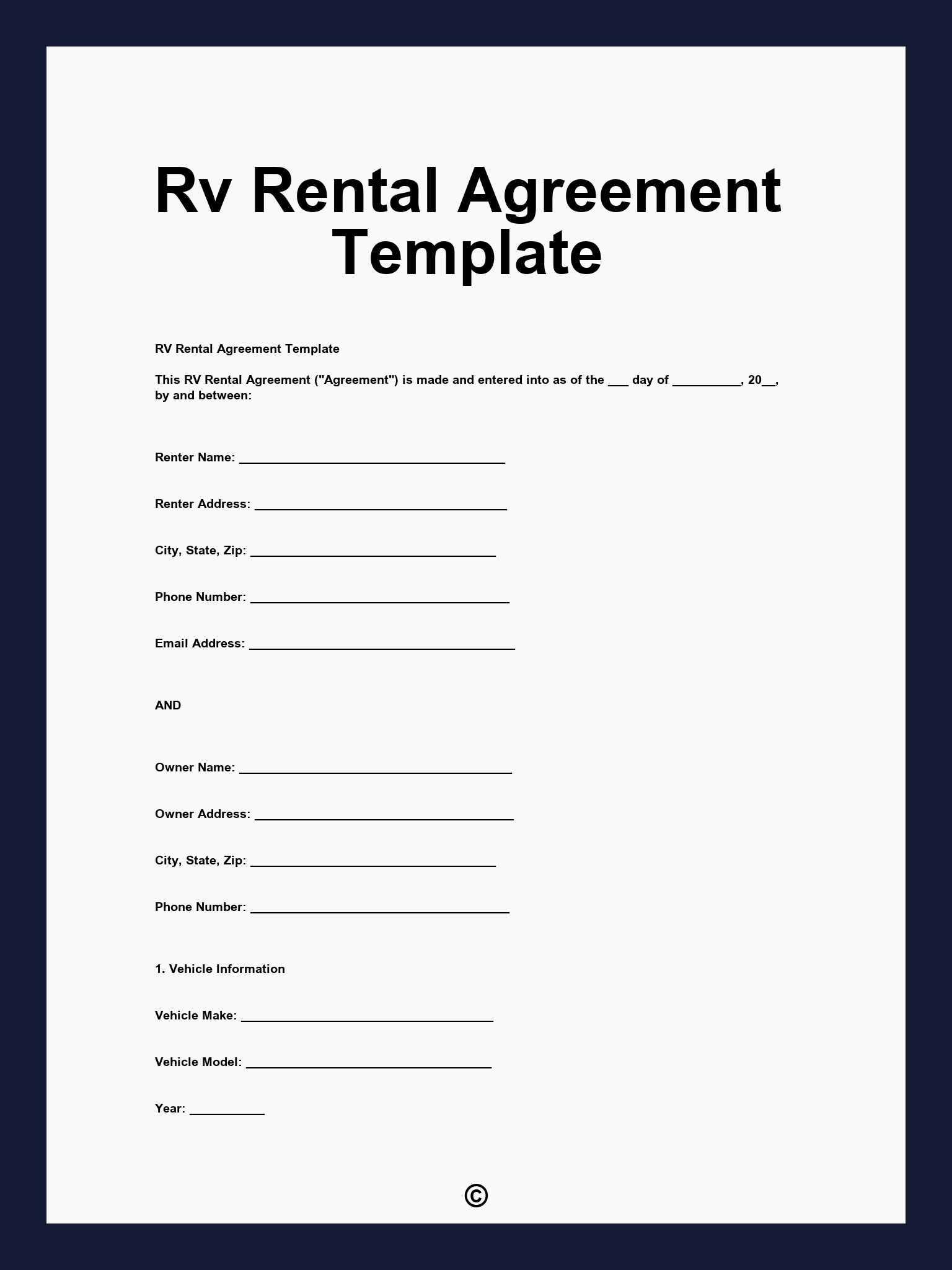 Rv Rental Agreement Template