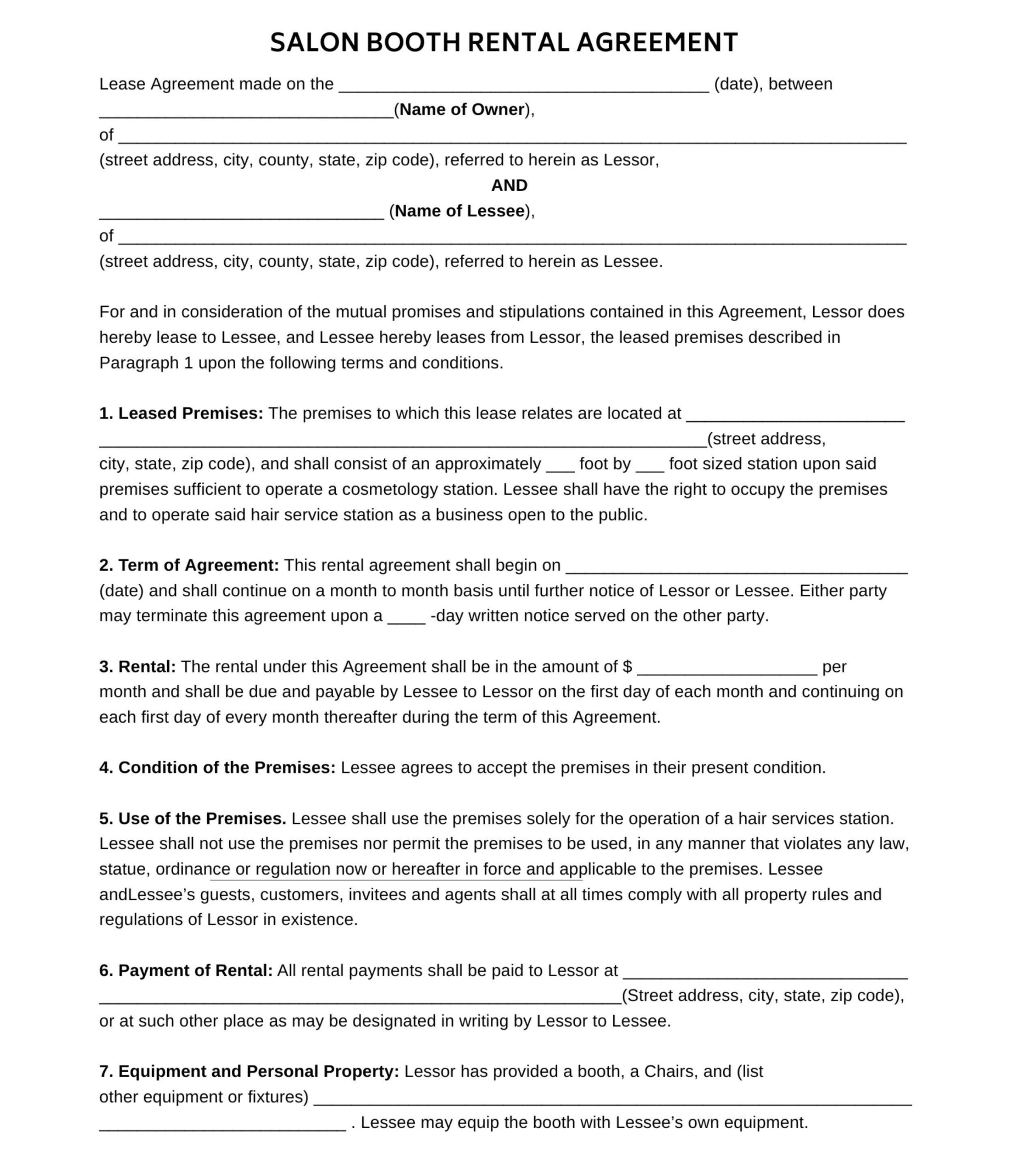 Salon Booth Rental Agreement Canva Editable Pdf Artofit