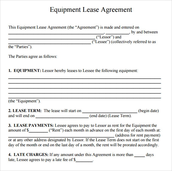 Sample Equipment Rental Agreement Template 9 Free Documents In PDF Word