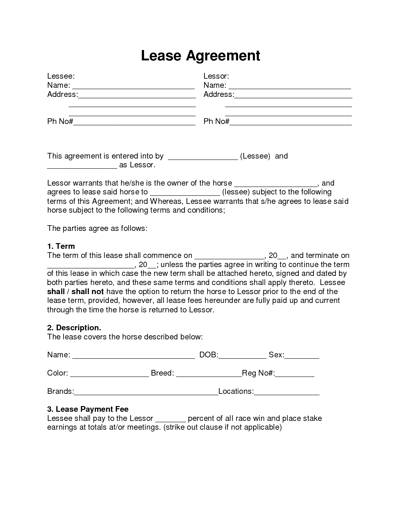 Sample Rent To Own Lease Agreement Free Printable Documents