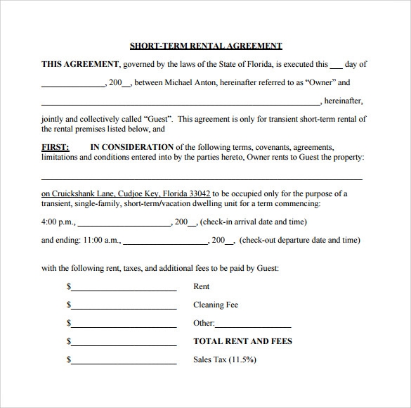 Sample Short Term Rental Agreement 8 Free Documents In PDF Word