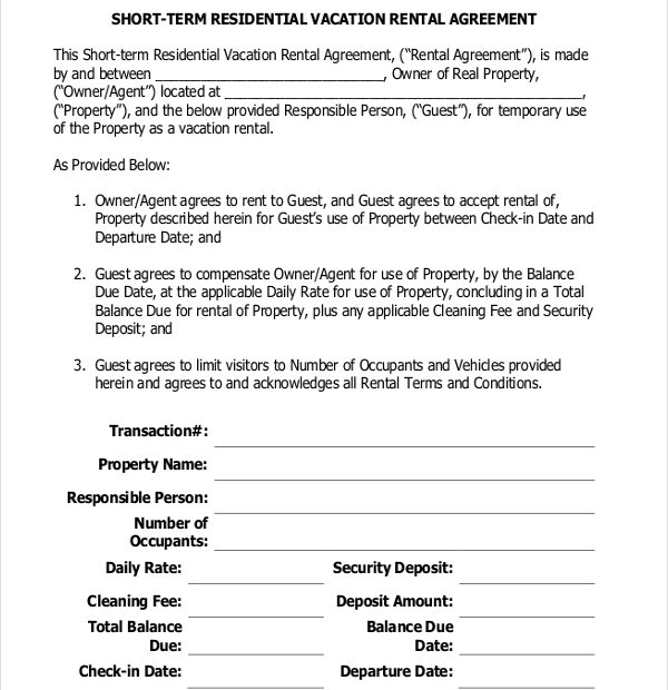 Short Term Rental Agreement 12 Free Word PDF Documents Download