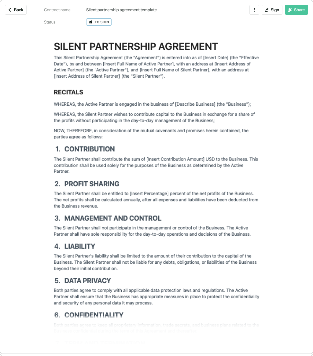 Silent Partnership Agreement Template Free Silent Partnership Agreement 