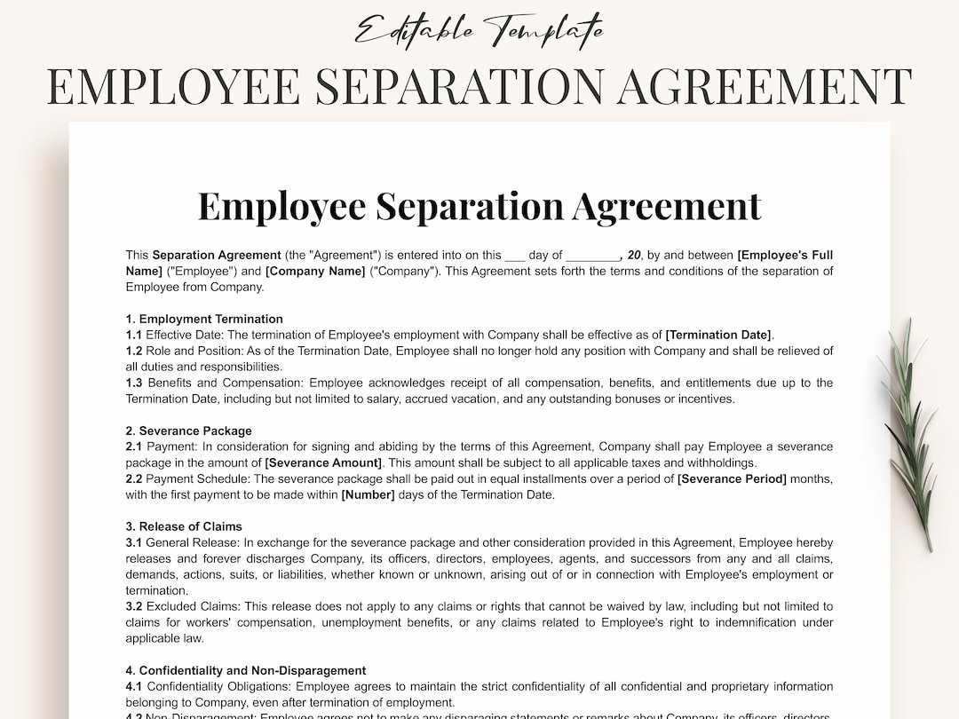 Simple Employee Separation Agreement Template Printable Employee 