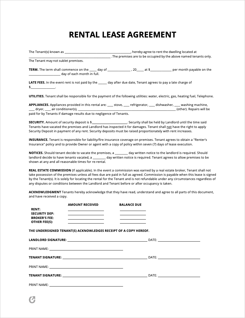 Simple One Page Lease Agreement Template