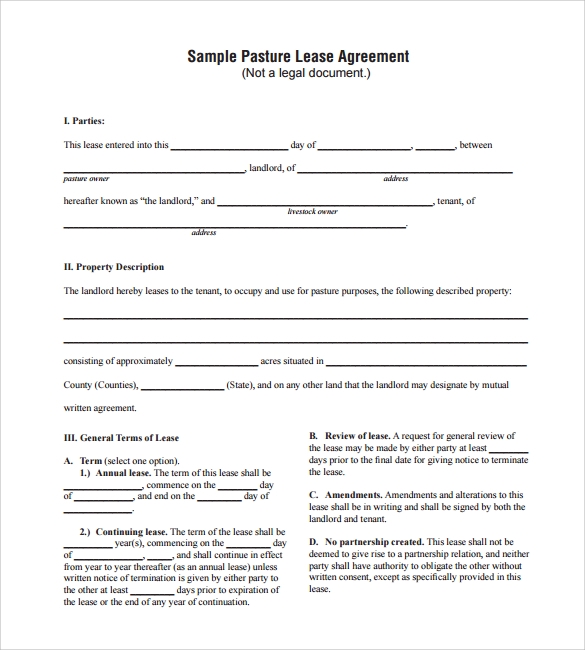 Simple Pasture Lease Agreement Template Printable Word Searches