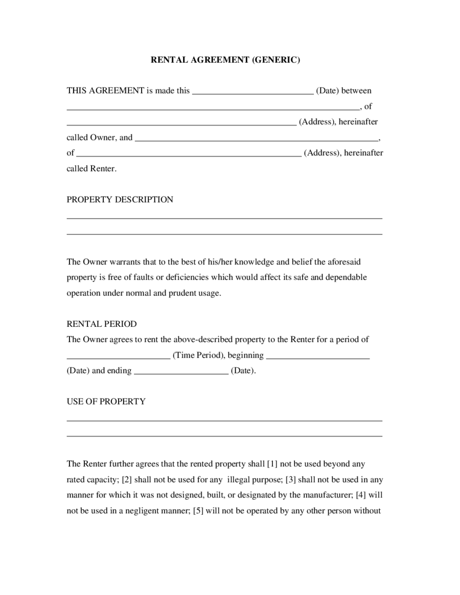 Simple Rental Agreement Generic Edit Fill Sign Online Handypdf